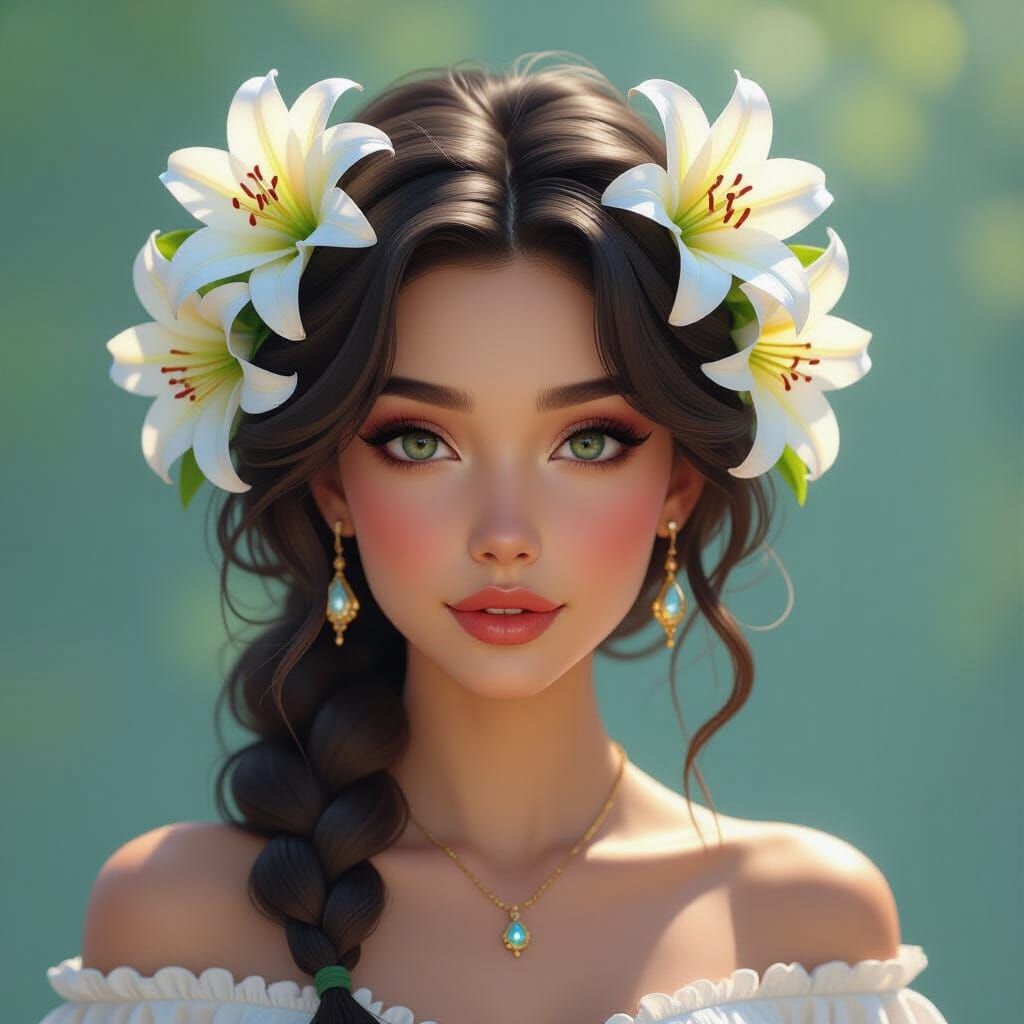 Hyperdetailed Lily Portrait in Art Nouveau Style