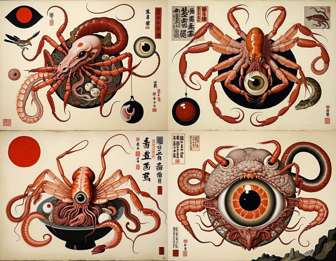 Surreal Ukiyo-e Nightmare of Mythical Creatures and Organs