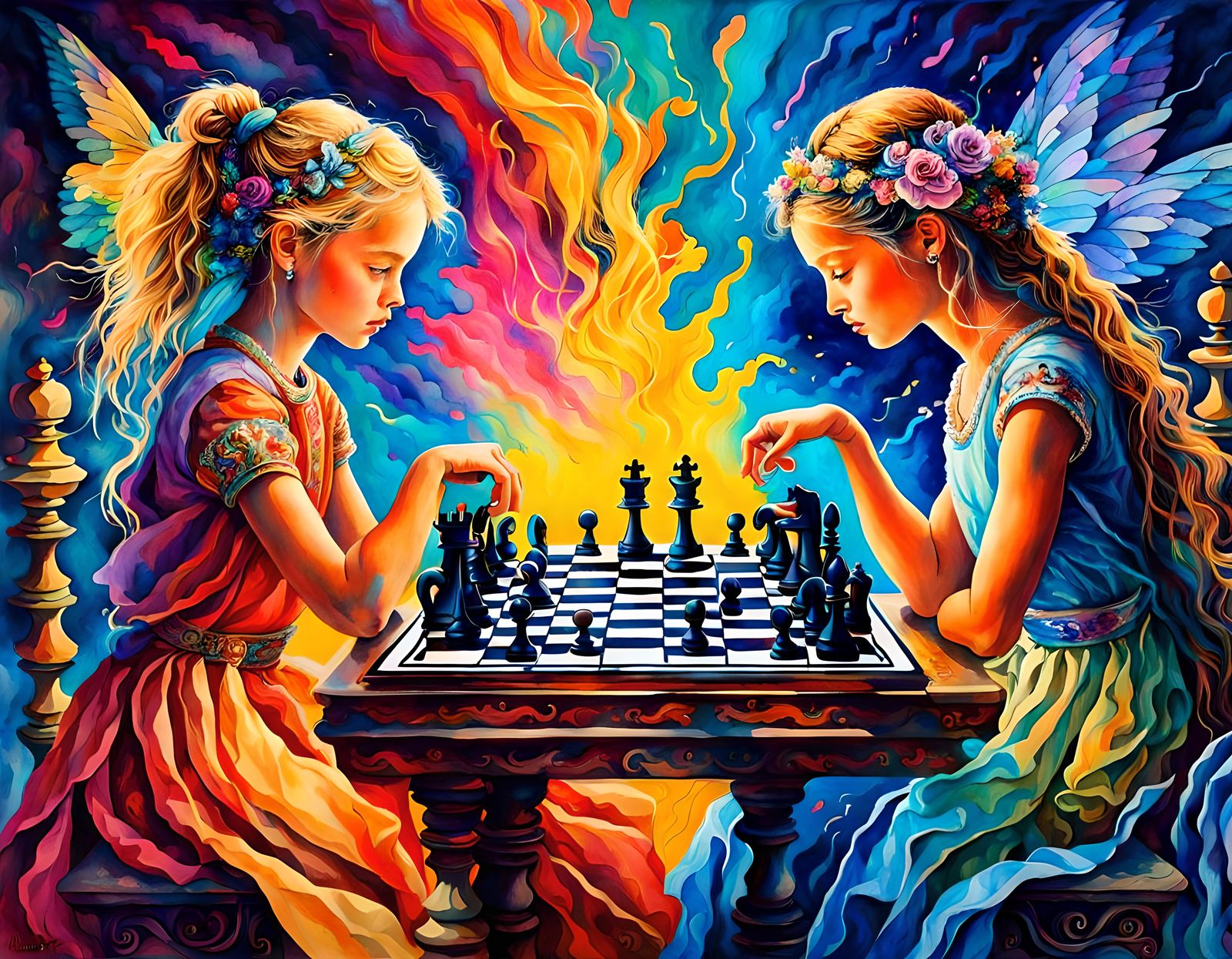 Dramatic Chess Competition in Vaporwave Style