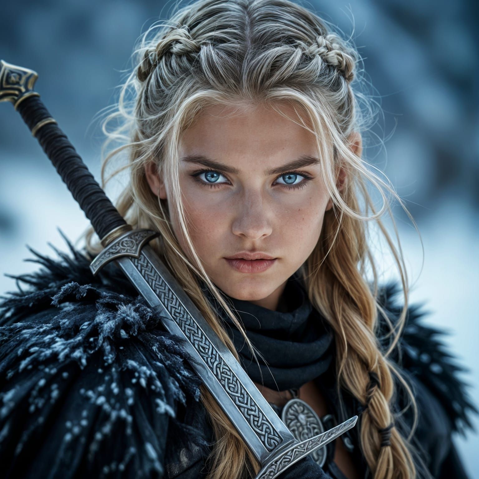 Photorealistic Viking Warrior Woman with Twin Daggers