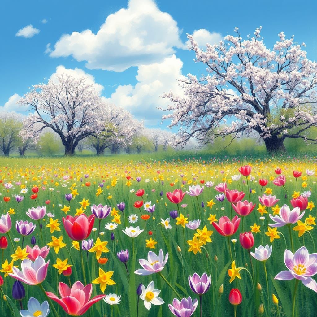 Blossoming Field in Impressionist Style