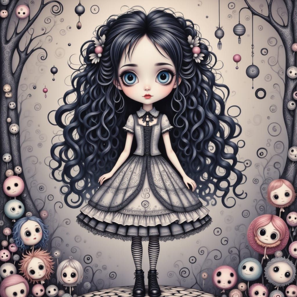 Whimsical Kawaii Girl in Rococo Dress with Pastel Sweets