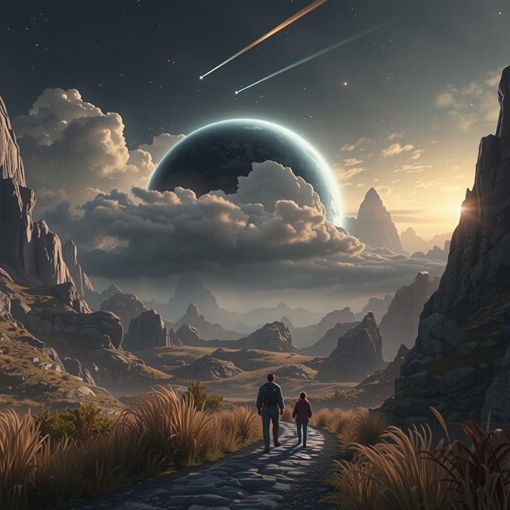 Celestial Dreamscape with Radiant Comet