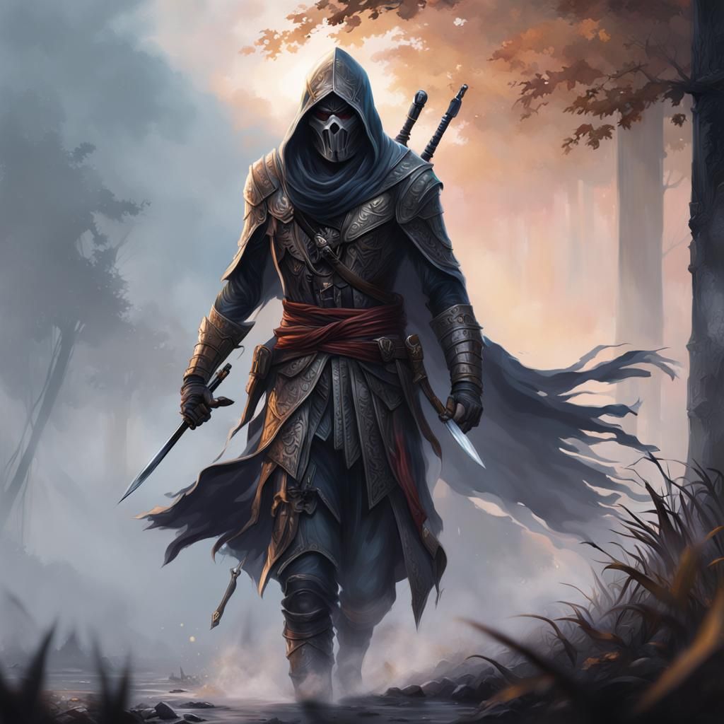 Hyperrealistic Assassin Emerges from Dawn Mist