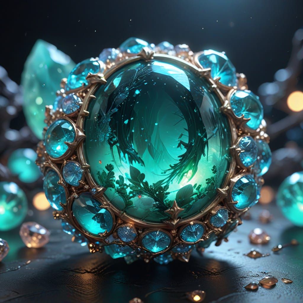 Bioluminescent Organisms Inside Translucent Chrysoprase Gem