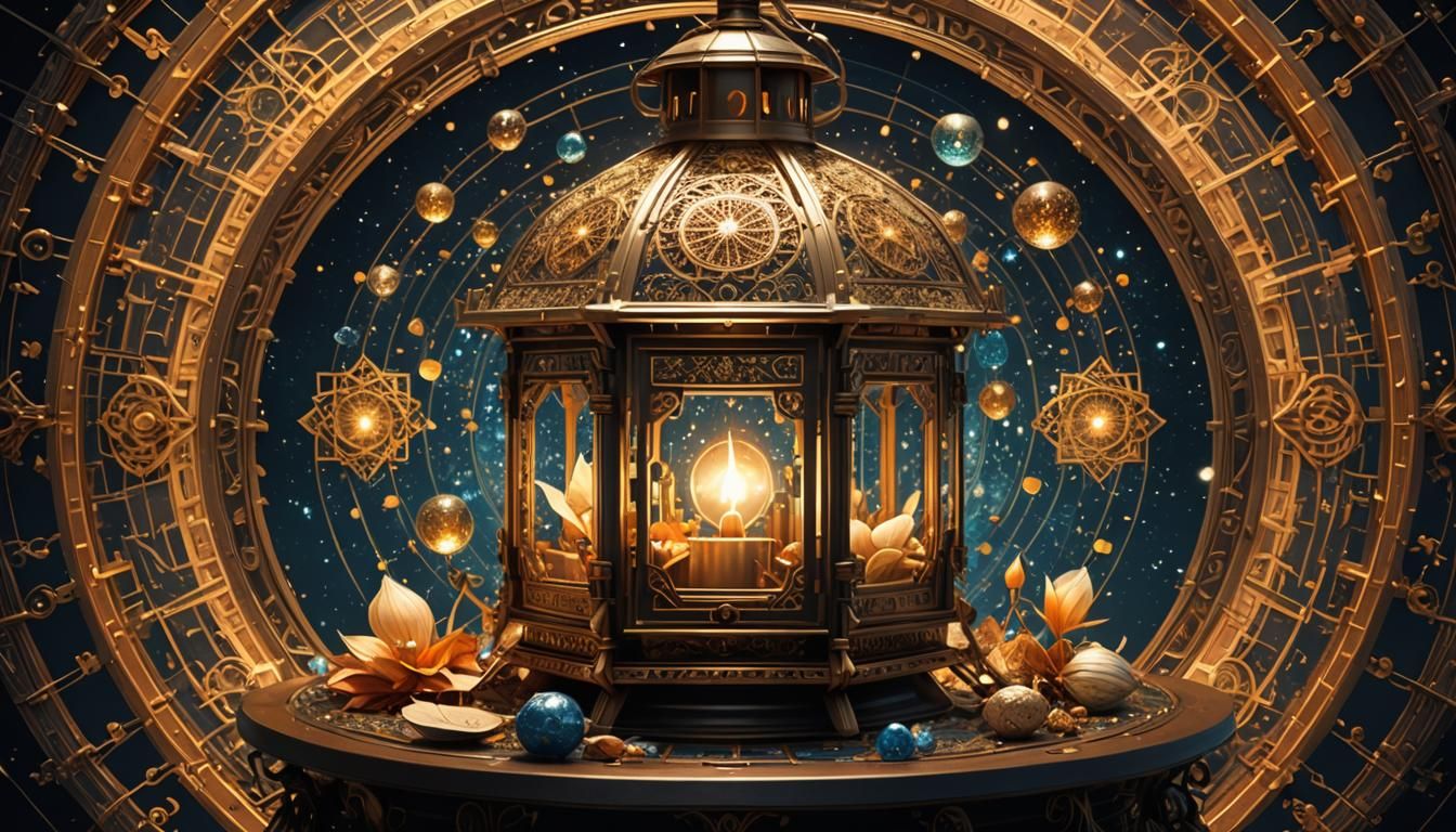 Intricate Porcelain Mandala Lantern in Gouache Style