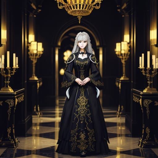 Gorgeous Grayfia Lucifuge in Dark, Ornate Hallway