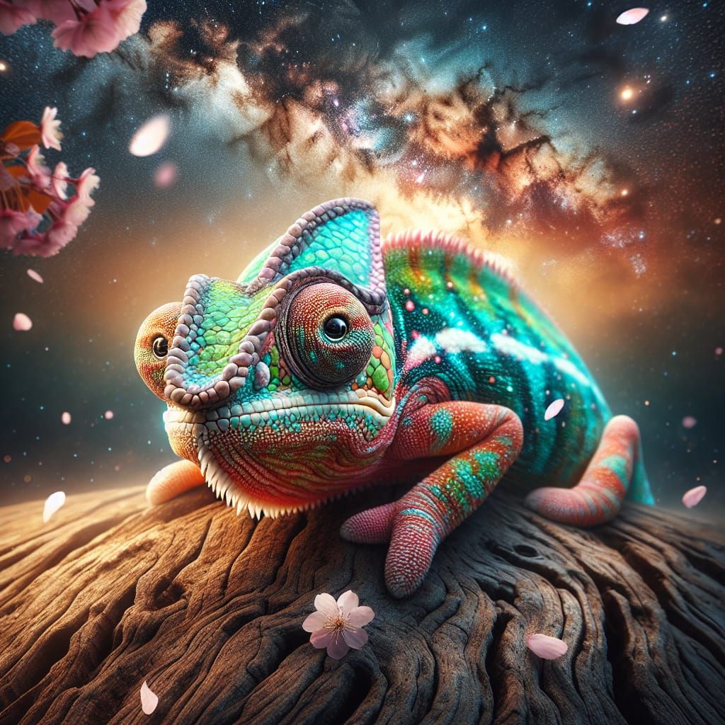 Vibrant Chameleon in a Magical Woodland Scene