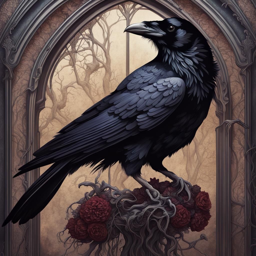 Majestic Raven in Art Nouveau Style