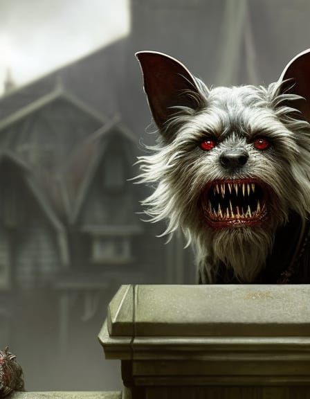 Demonic Yorkie Unleashed: A Horror Illustration