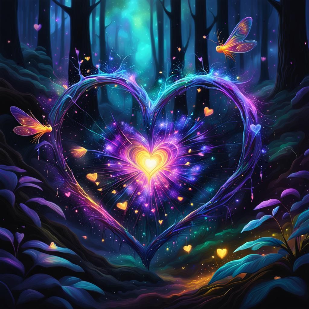 Glowing Heart in Mystical Forest: a Digital Painting