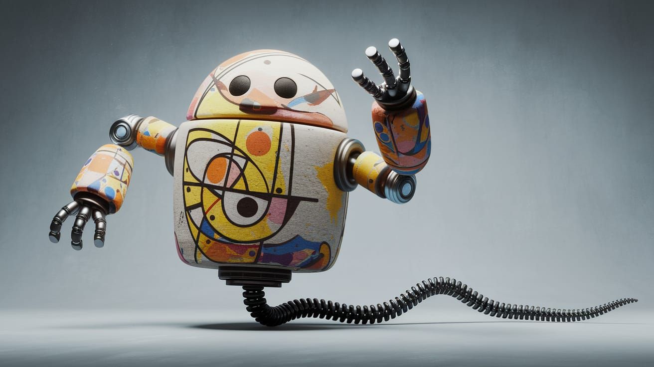 Android in Wassily Kandinsky Style with Primitive Art Techni...