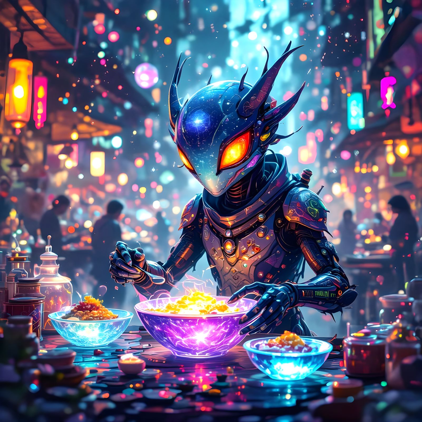 Cosmic Food Stall in Intergalactic Marketplace