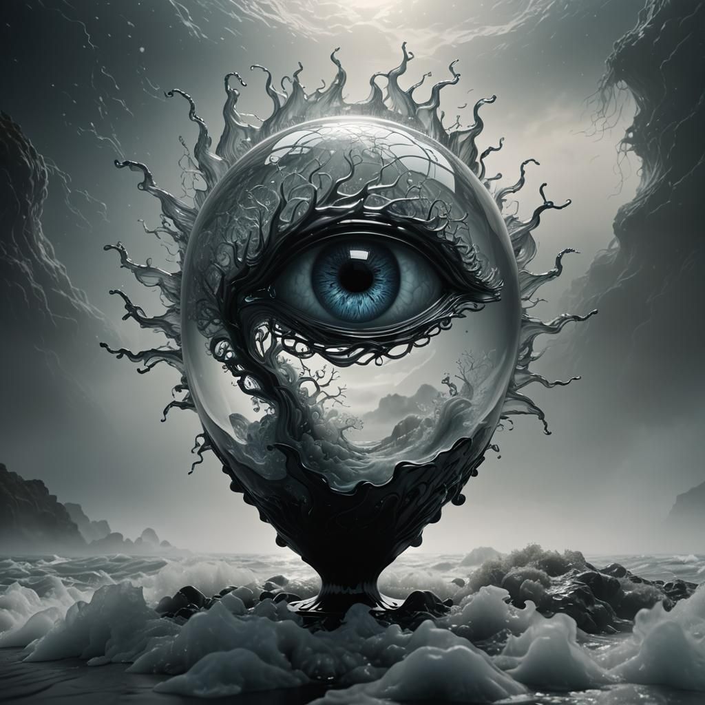 Surreal Glass Sculpture Suspended in Fog, a 3D Render