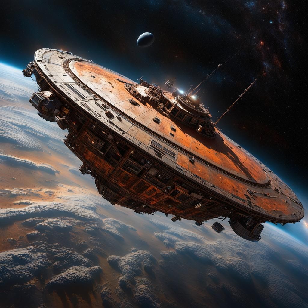 Futuristic Spaceship Streaks Through Galaxy as Oil Painting