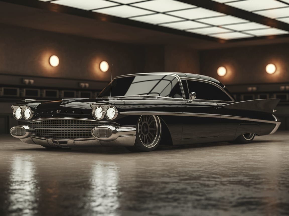 Restomod 1950s Luxury Car in Retro Garage