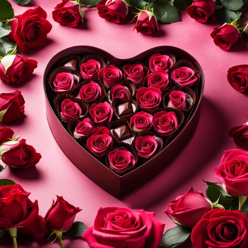 Romantic Chocolate Box with Roses in Watercolour Style