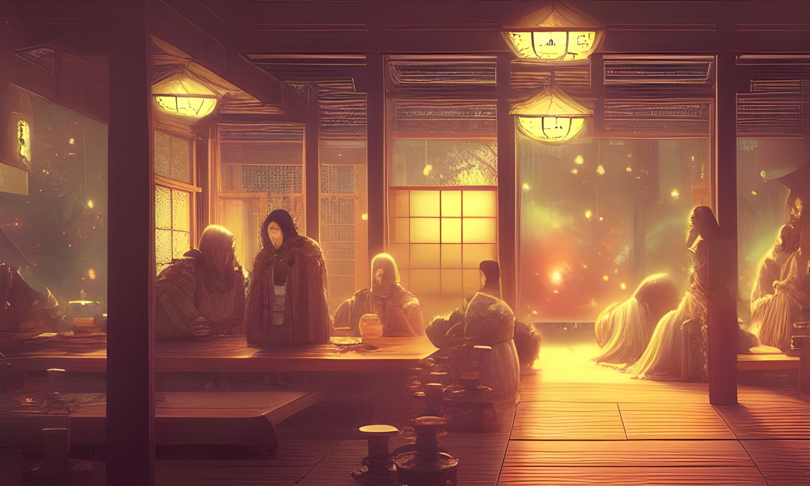 Medieval Japanese Samurai Cafe Painting