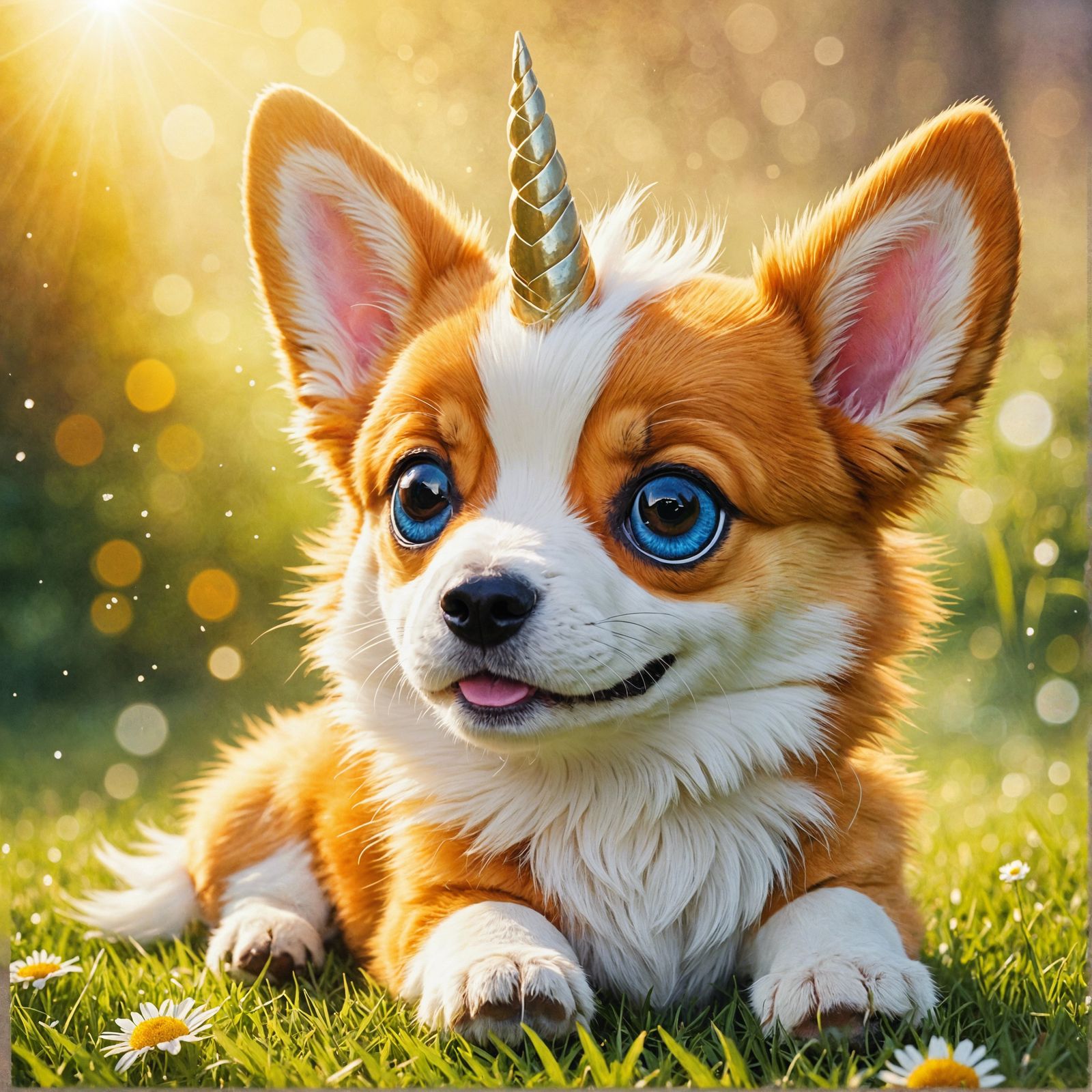 Unicorn Corgi Oil Painting in Sunny Park