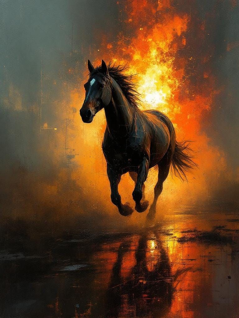 Horse Running Free in Film Noir Style