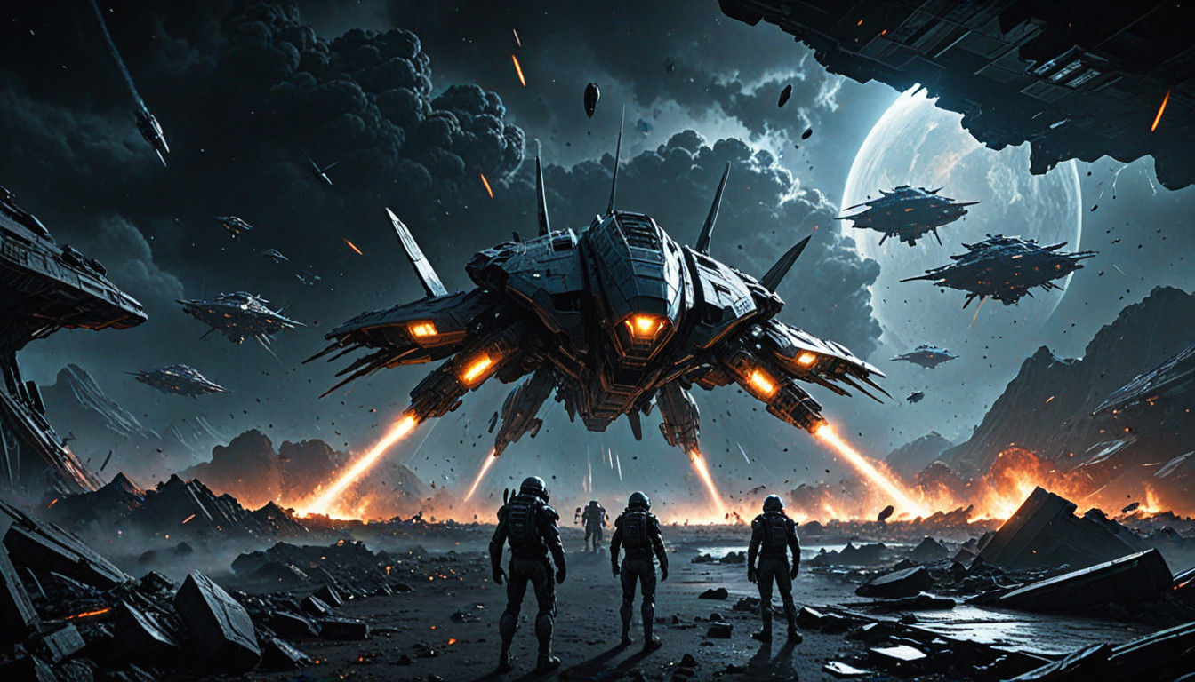 Futuristic Battle Scene in Cyberpunk Aesthetic