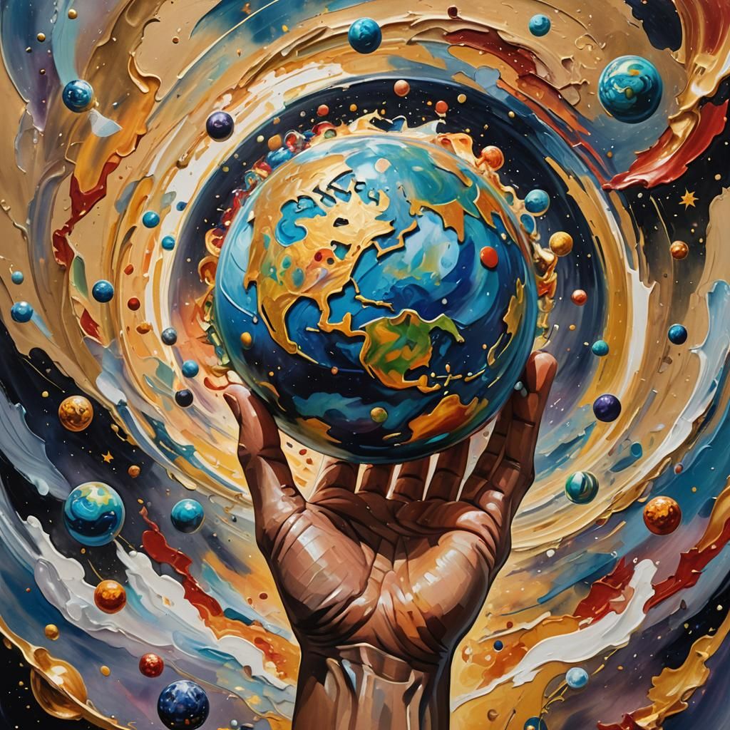 Planetary Explosion in Impasto Gouache Style