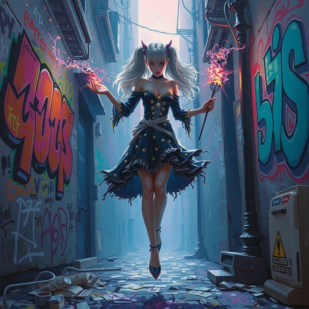 Cyberpunk Witch Casting Spells as Impasto Painting