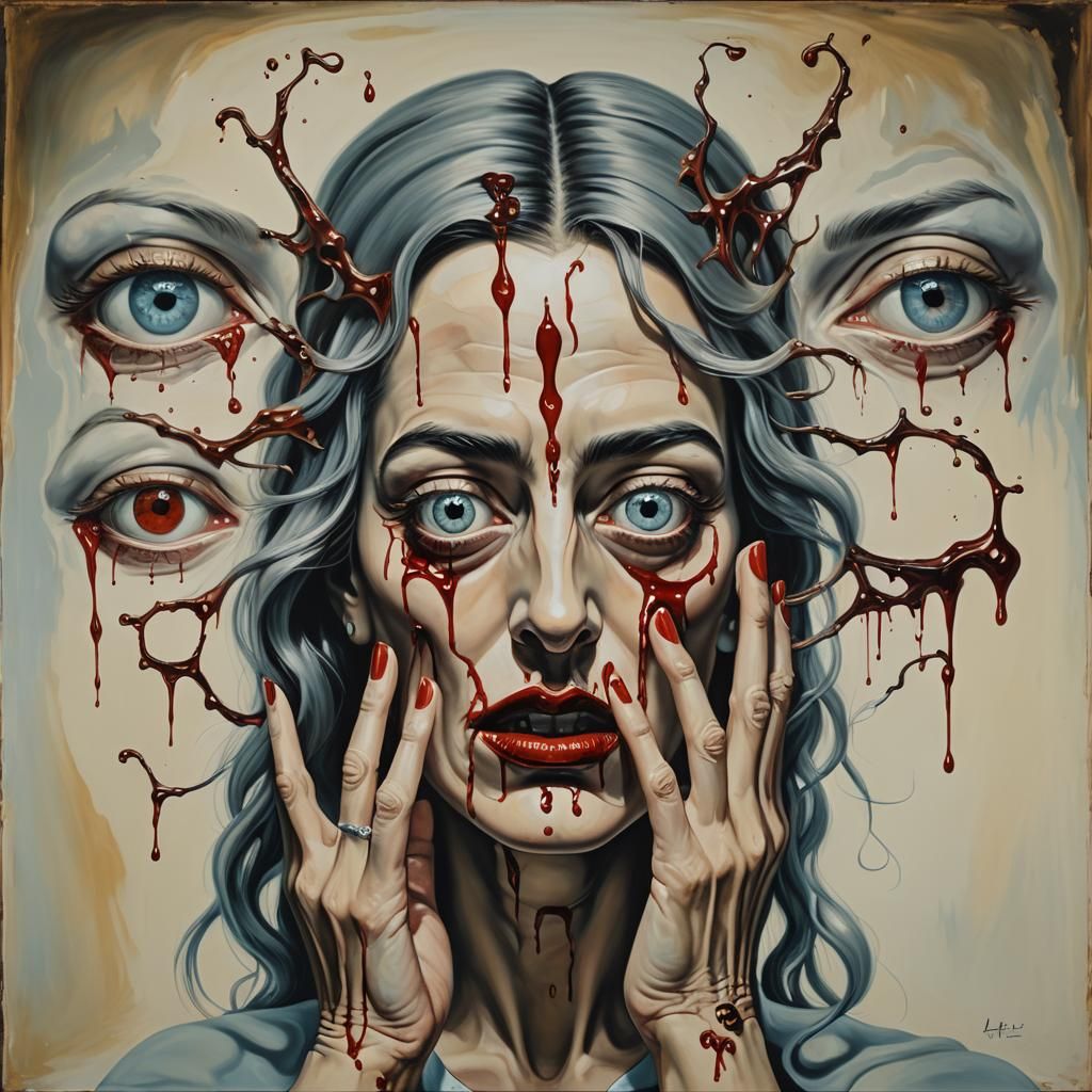 Surreal Woman with Four Eyes, Salvador Dali Style