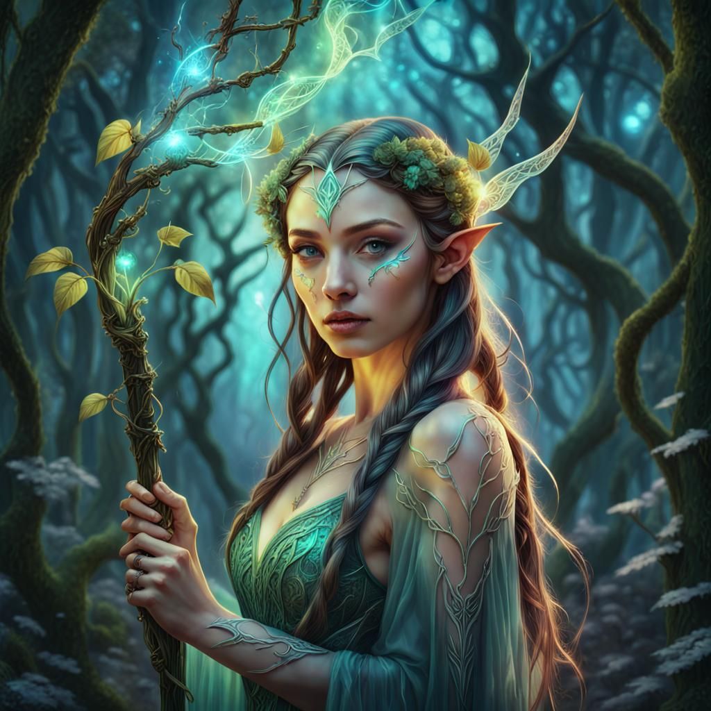 Elven Enchantress in Enchanted Woods Double Exposure