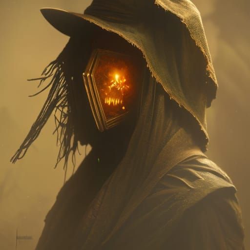 Whimsical Scarecrow Portrait in Detailed Vector Art