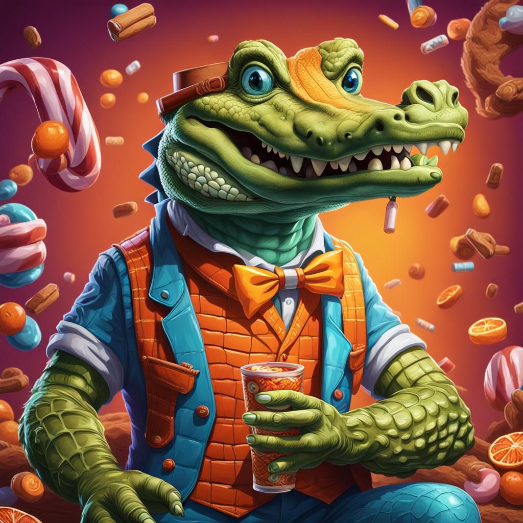 Crocodile with Cigar in Candy Art Style