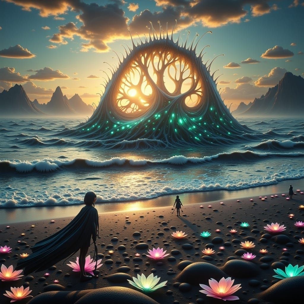 Stained-Glass Spectacle on a Deserted Black Sand Beach