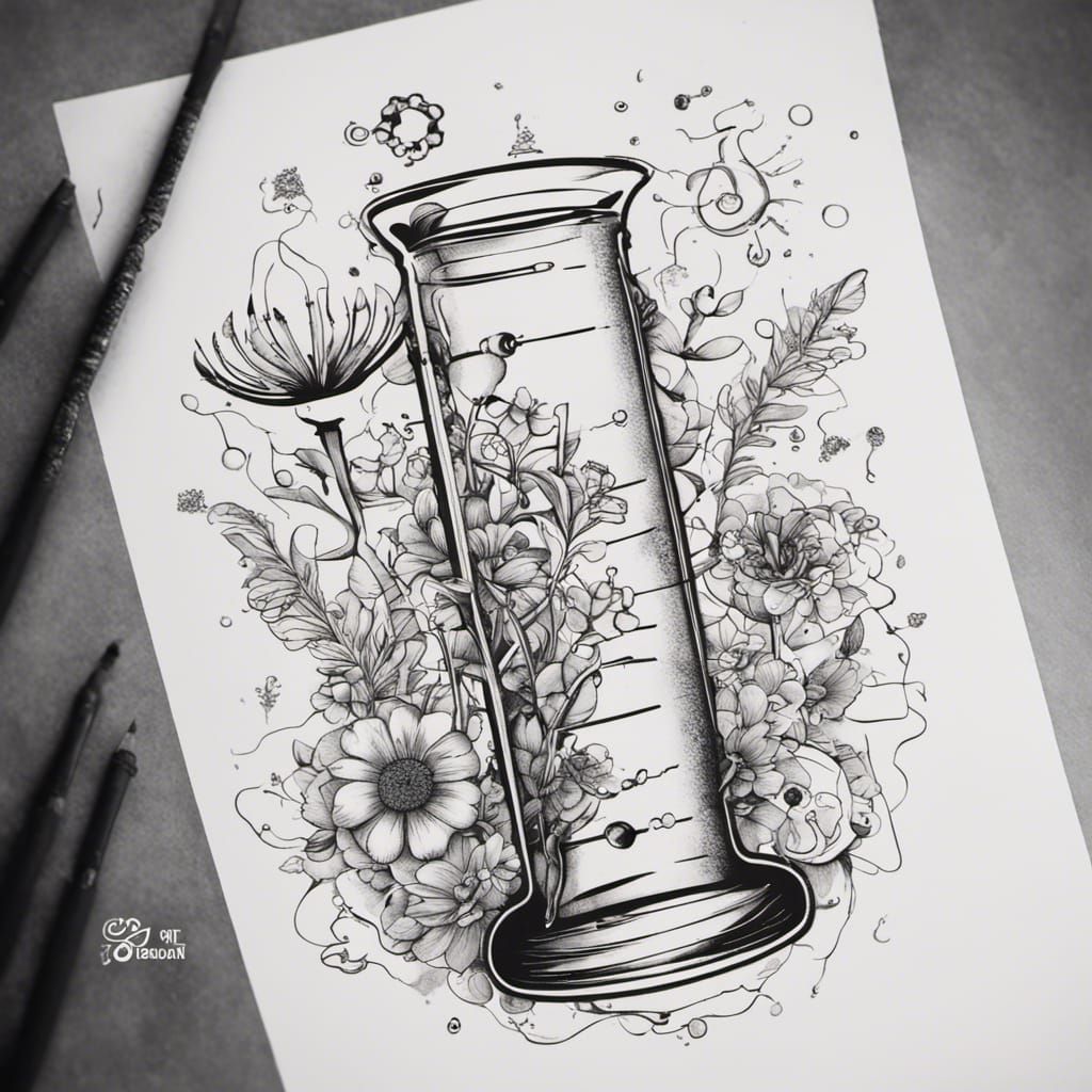 Science Beaker Tattoo with Flowers and DNA