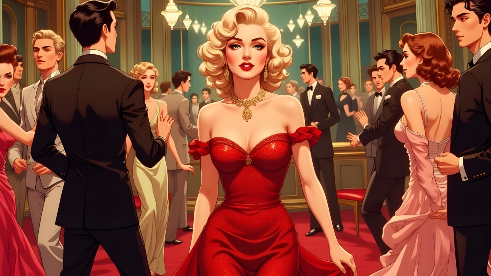 Marilyn Monroe in Red Dress Anime Style
