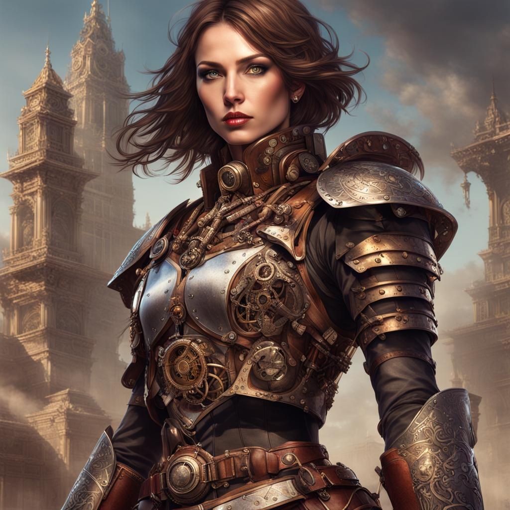 Steampunk Warrior Woman in Ornate Armor