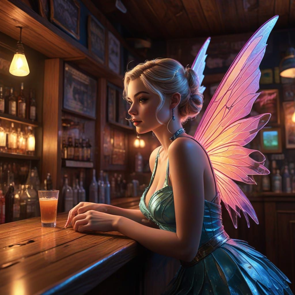 Fairy Tends Bar in 50s Dive Bar Comic Art