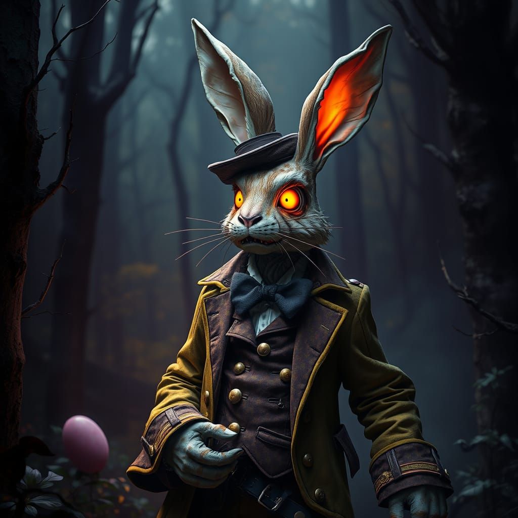 Ethereal Victorian Easter Bunny in Haunting Forest