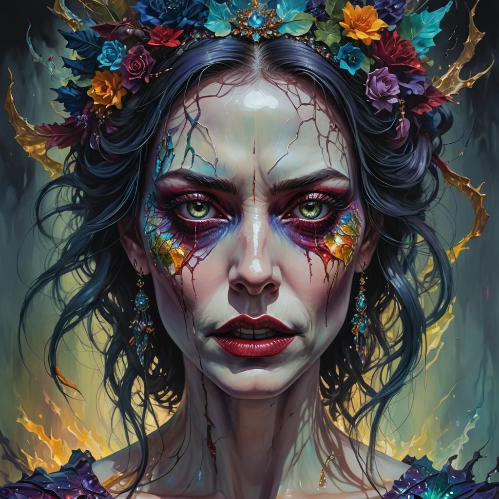 Terrifying Face in Jewel Tones: Dark Fantasy Art