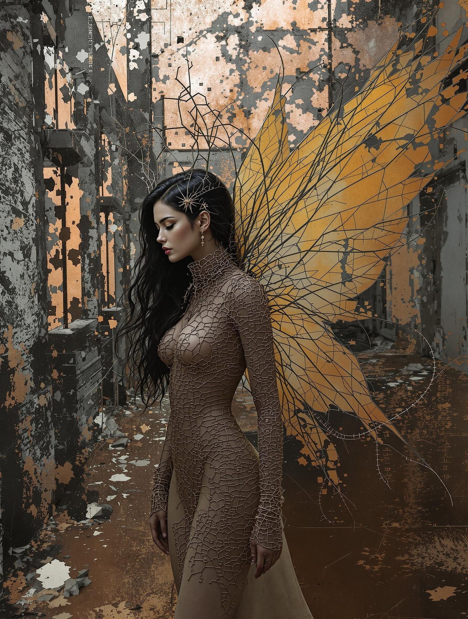 Mythic Fairy Amidst Urban Decay