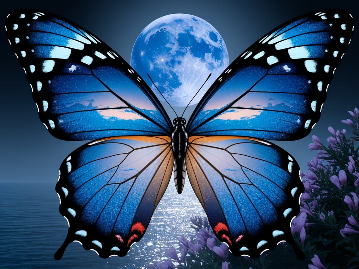 Surreal Butterfly in Ethereal Blue Hues