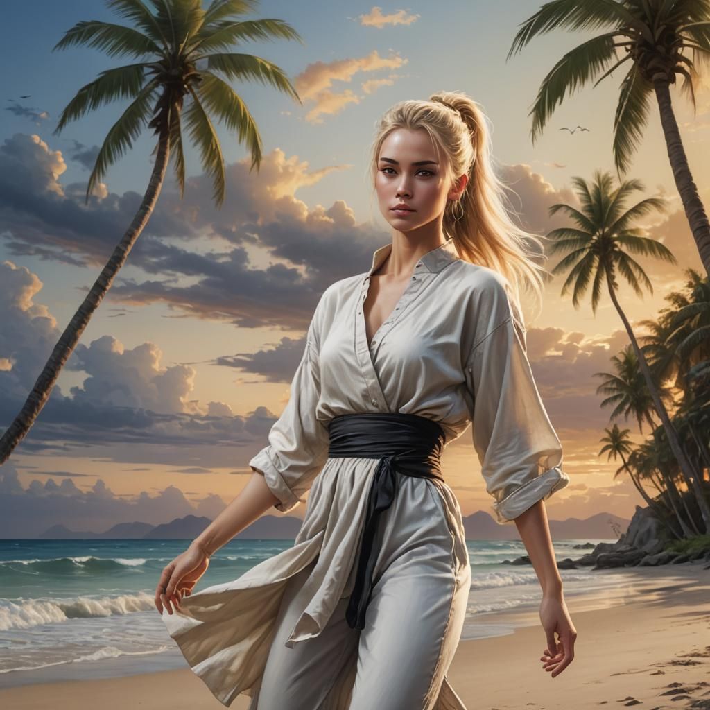 Teen Posing on Tropical Beach Inspired by Fantasy Art