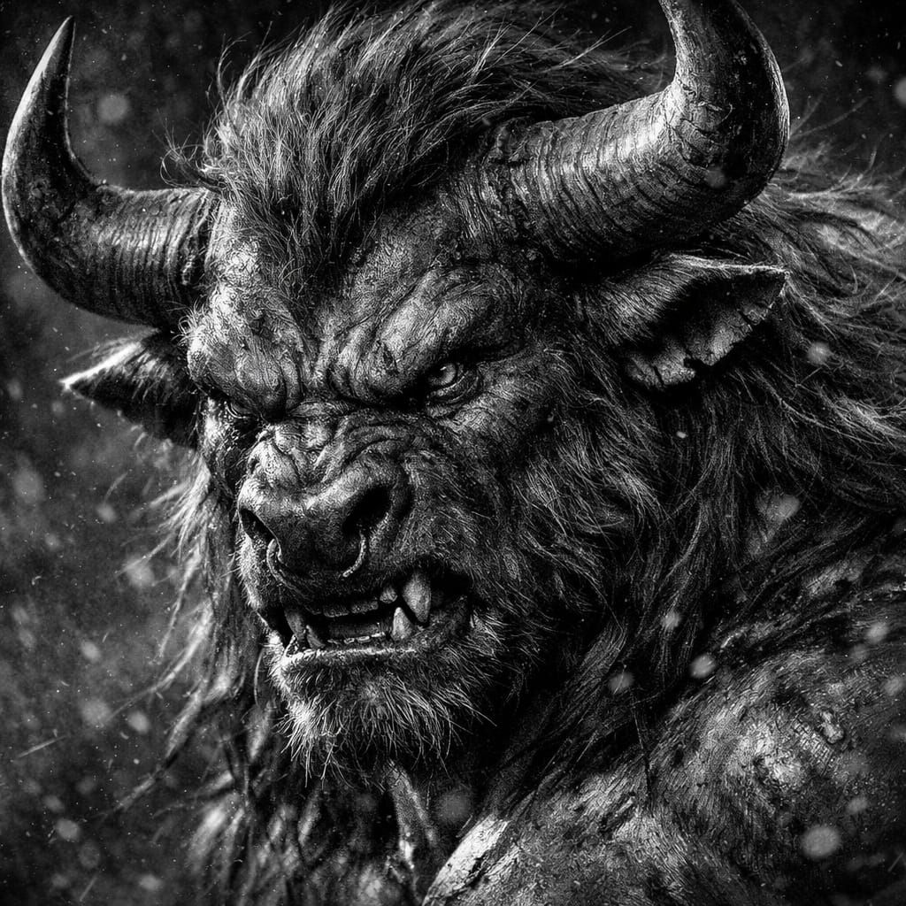 Minotaur Portrait with Detailed Texture and Bokeh