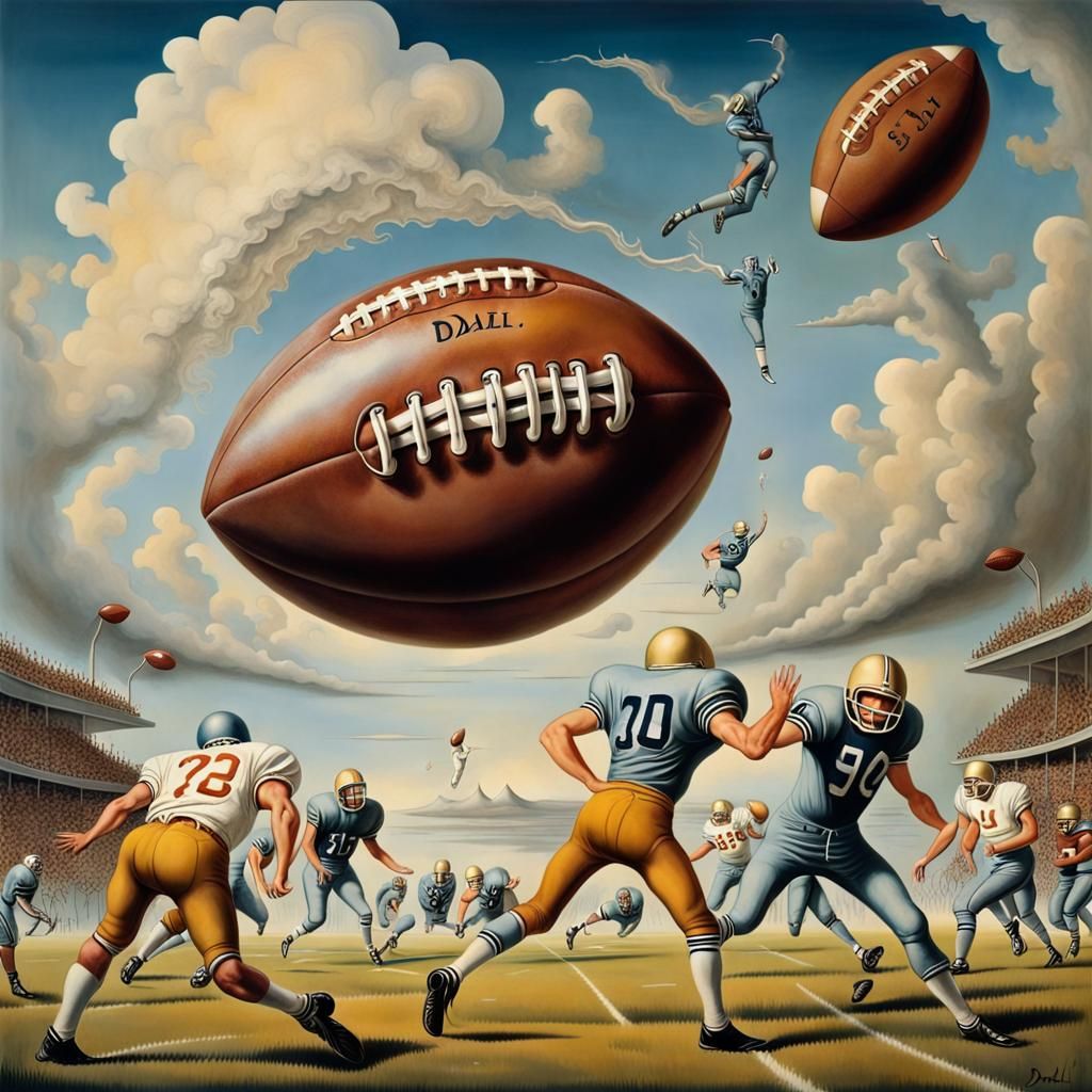 A Dreamlike American Football Game in the Style of Surrealis...