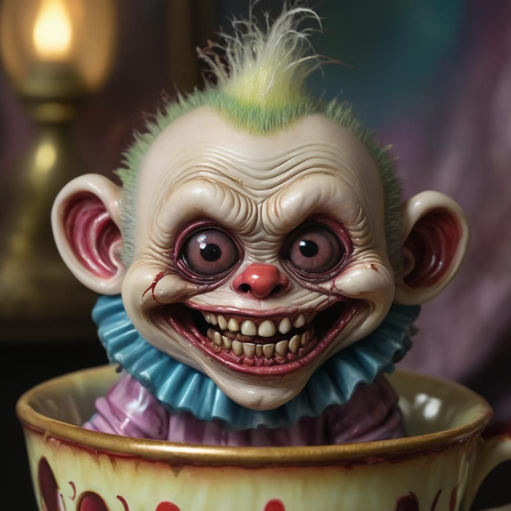 Midget Zombie Monkey Clown in Teacup: Pop Surrealism