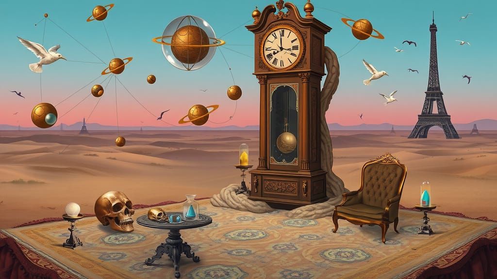 Timeless Sanctuary: Grandfather Clock Amidst an Ethereal Des...