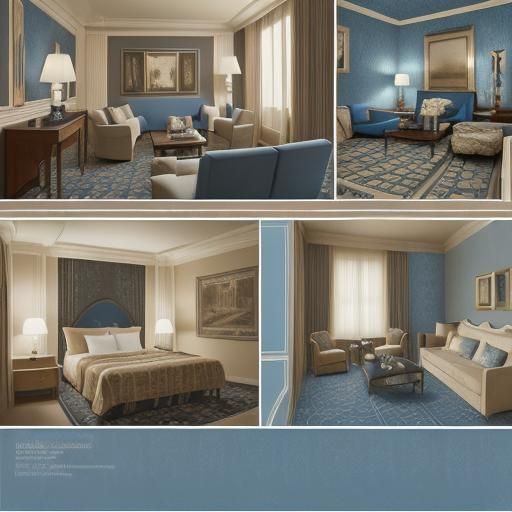 Beige and Blue Hotel Room Interior Design Mood Board