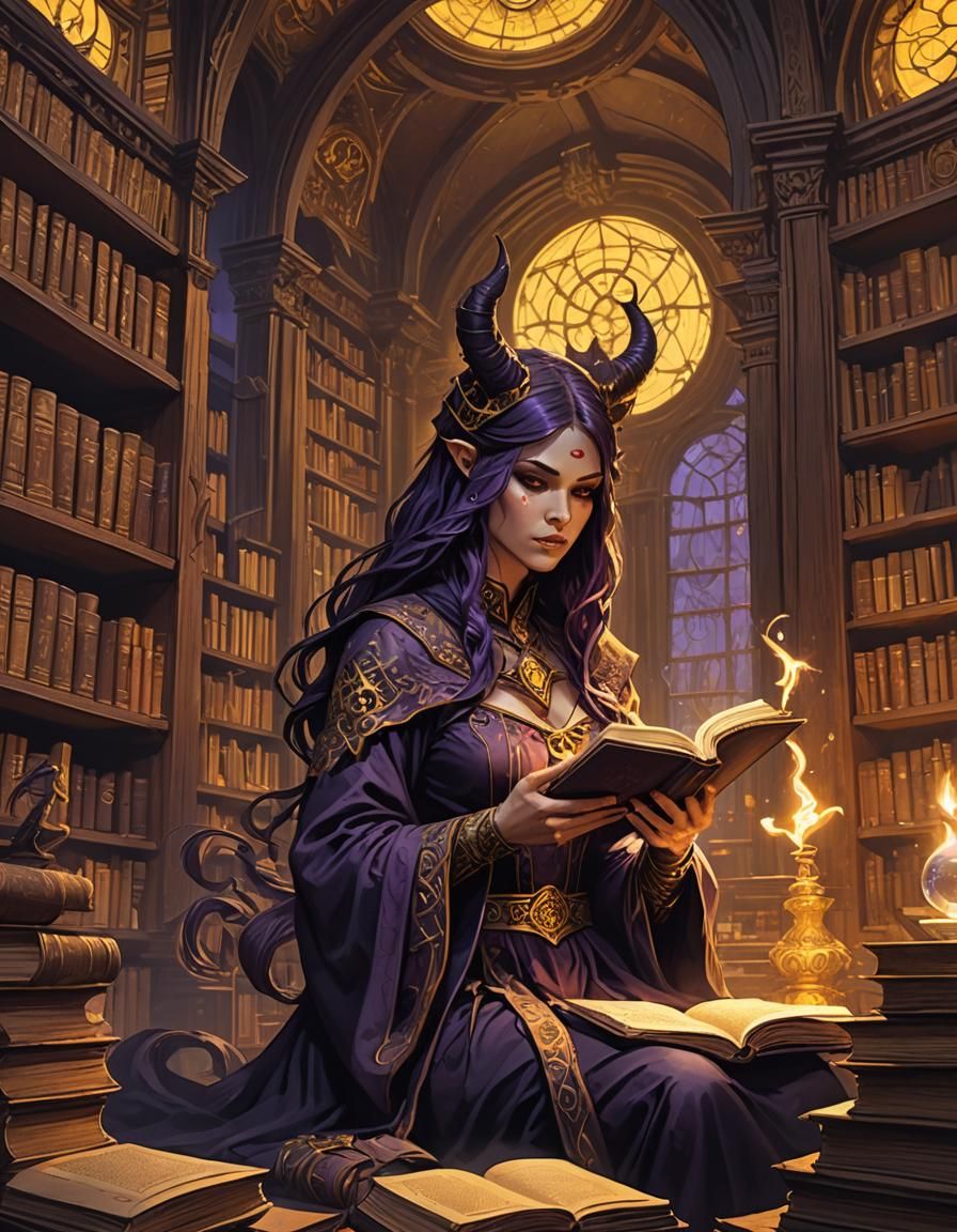 Satanic sister cultist, flamboyant, bare midriff, alluring; ...