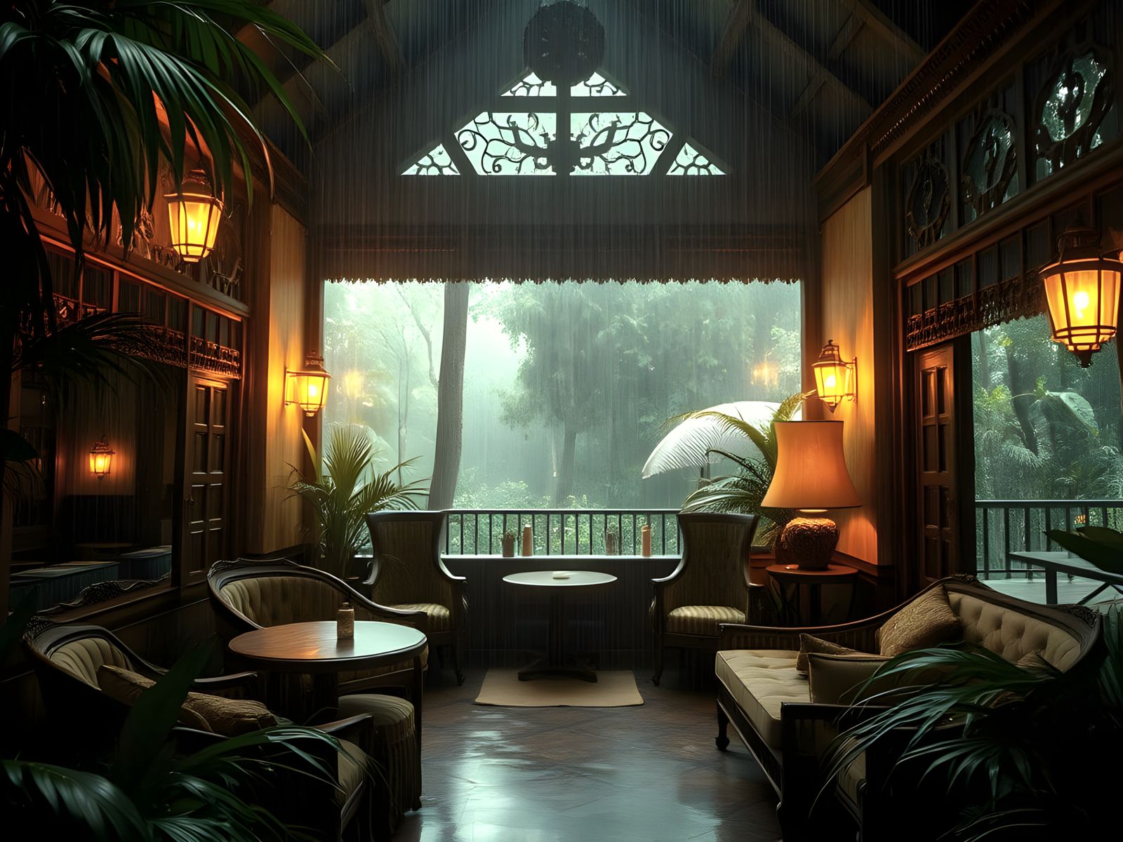 Tropical Jungle Oasis in Warm, Atmospheric Light