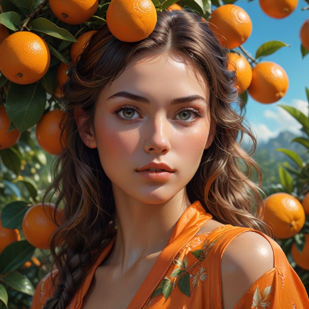 Hyper-Realistic Portrait of a Young Woman in Vibrant Orange ...