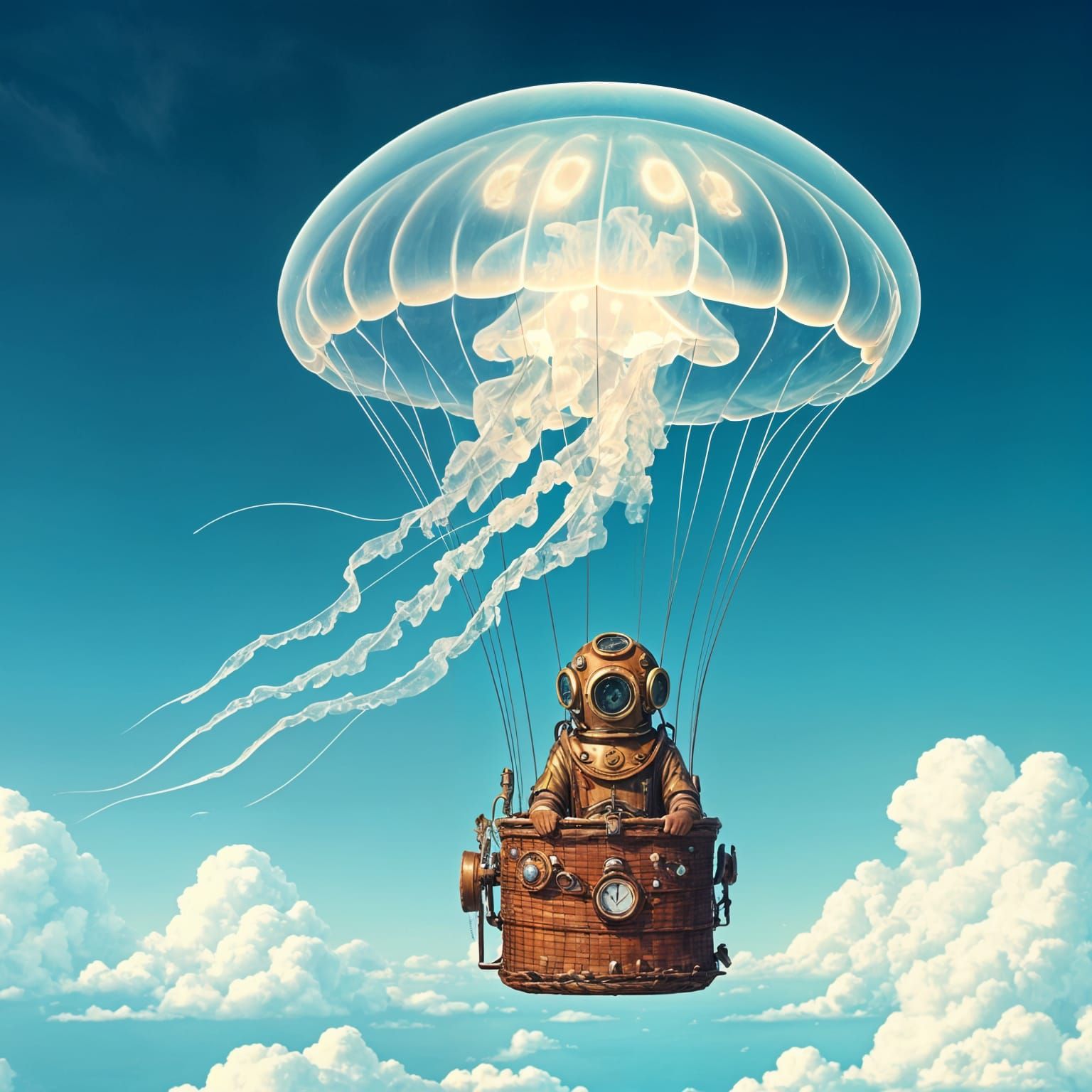 Grand Steampunk Jellyfish Airship Soars Through the Sky